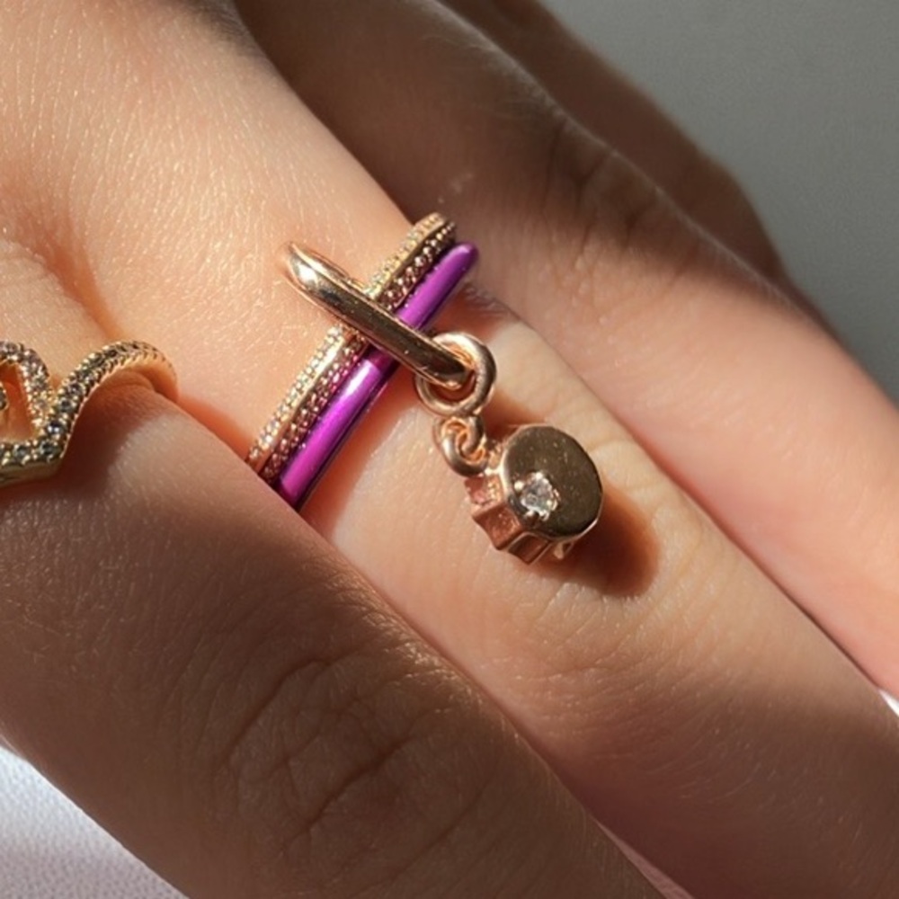 Pandora Lucky Bottle Cap ring set: 14k rose gold; 925 silver